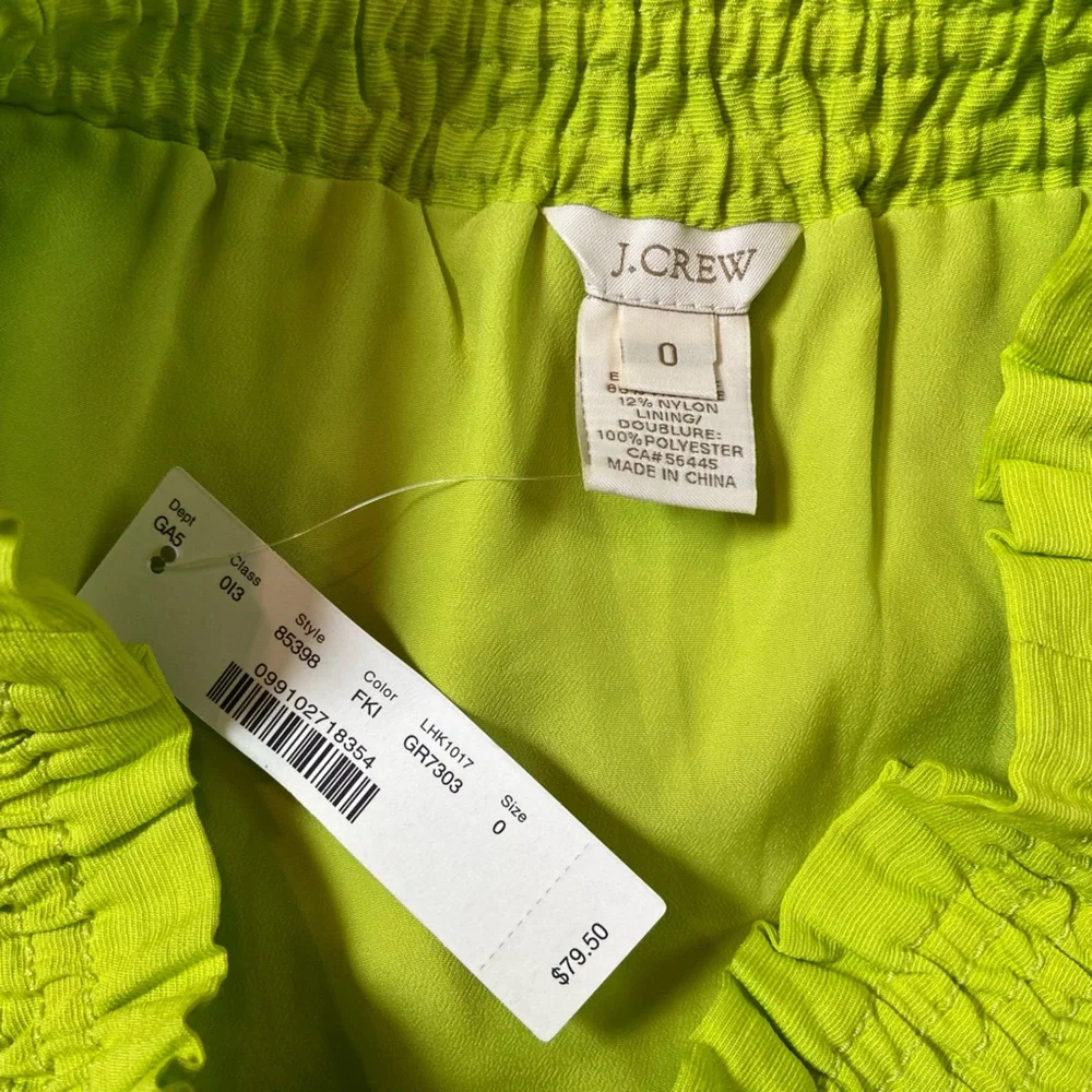NWT J Crew neon green skirt elastic waist pull on paper bag Fully Lined size‎ 0